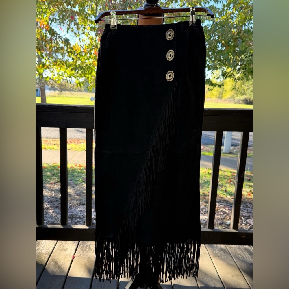 Vintage Scully Suede Fringe Maxi Skirt With Concho Detail - Picture 5 of 7
